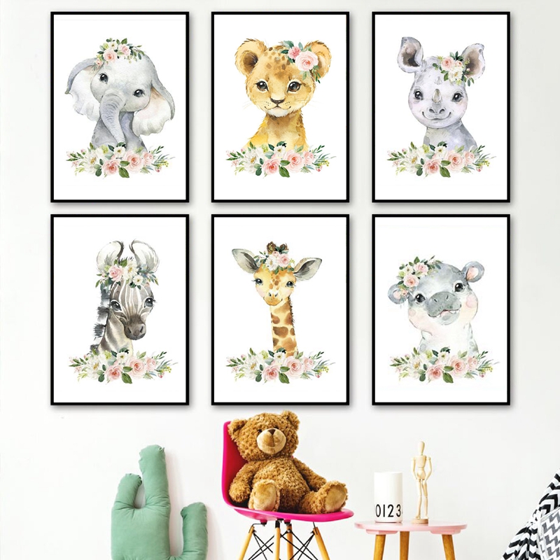 Baby Nursery Posters - لوحات قماشية مطبوعة بتصميم حيوانات الغابة