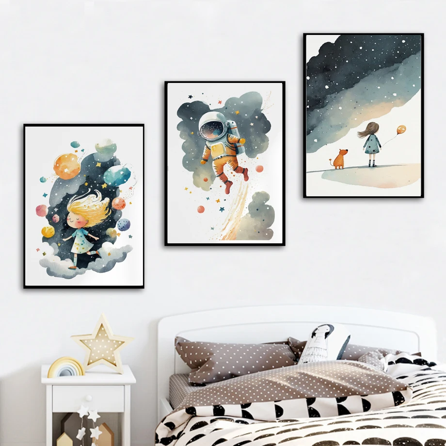 Baby Nursery Posters - لوحة قماشية حديثة بتصميم رائد فضاء