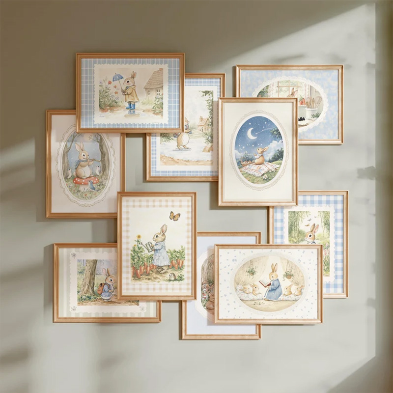 Baby Nursery Vintage - خمر بوهو الأزرق منقوشة أرنب مستوحاة