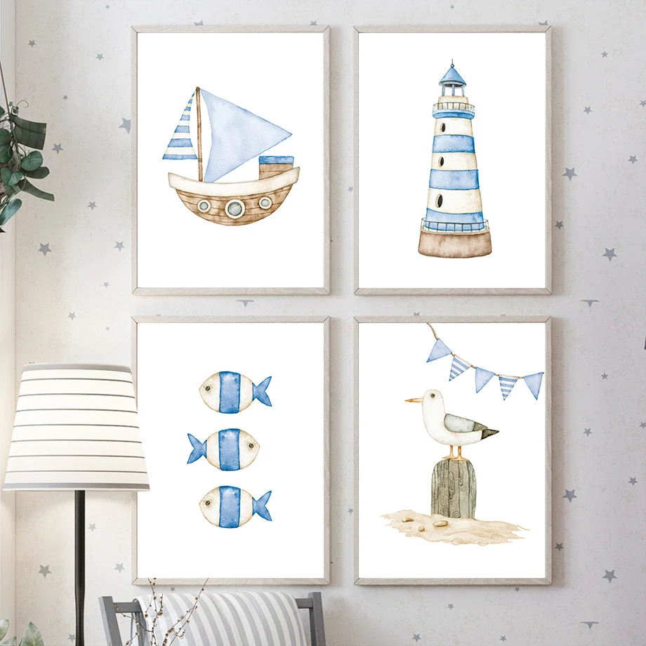 Baby Nursery Posters - لوحات وملصقات قماشية بتصميم قوارب شراعية