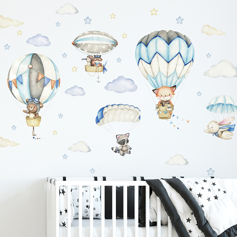 Baby Nursery Vinyl - ملصقات حائط على شكل منطاد الهواء