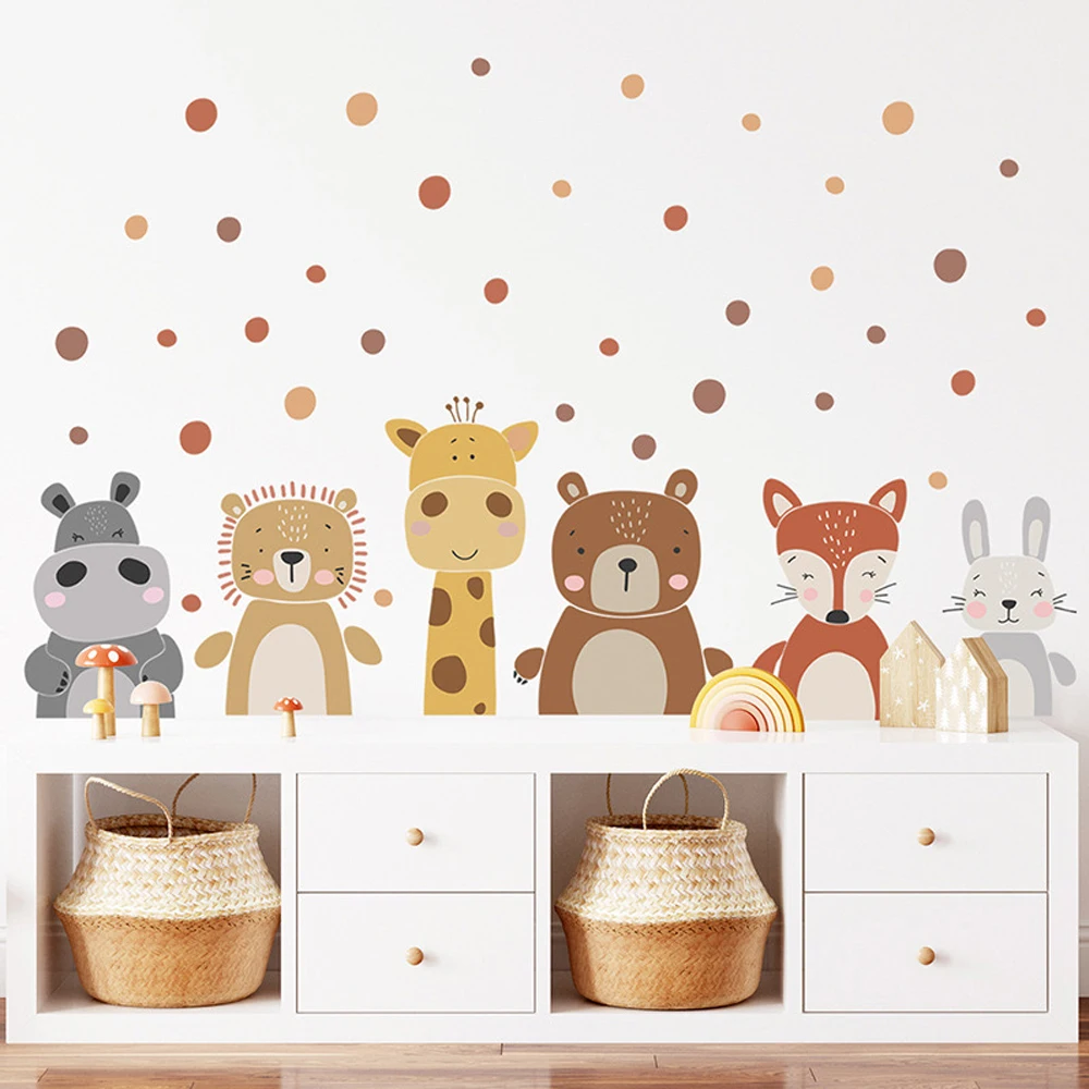 Baby Nursery Peel And Stick Wallpaper - بوهو لطيف الزرافة الدب الحيوانات النقاط