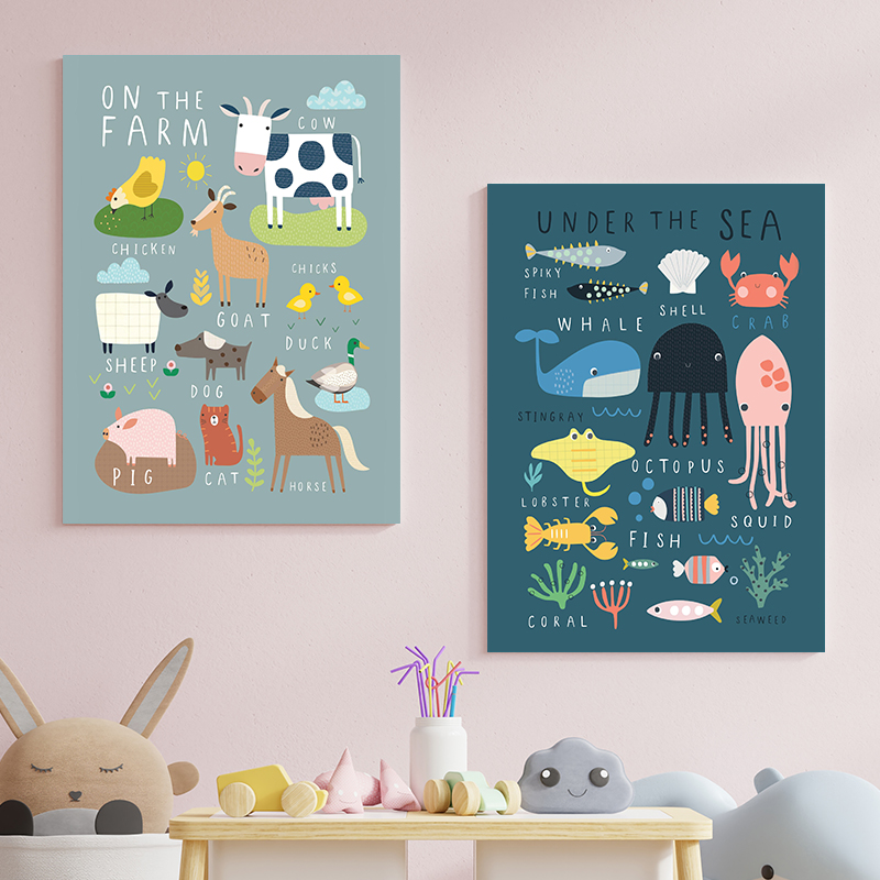Baby Nursery Under The Sea - طباعة بتصميم تحت البحر على لوحة