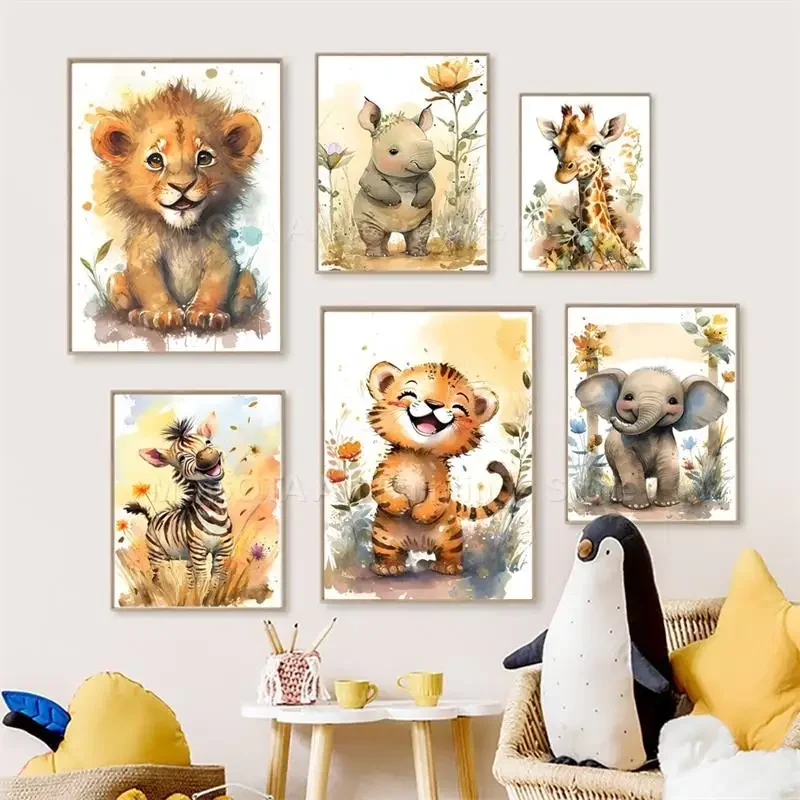 Baby Nursery Posters - المائية الأسد الزرافة النمر الفيل زيبرا