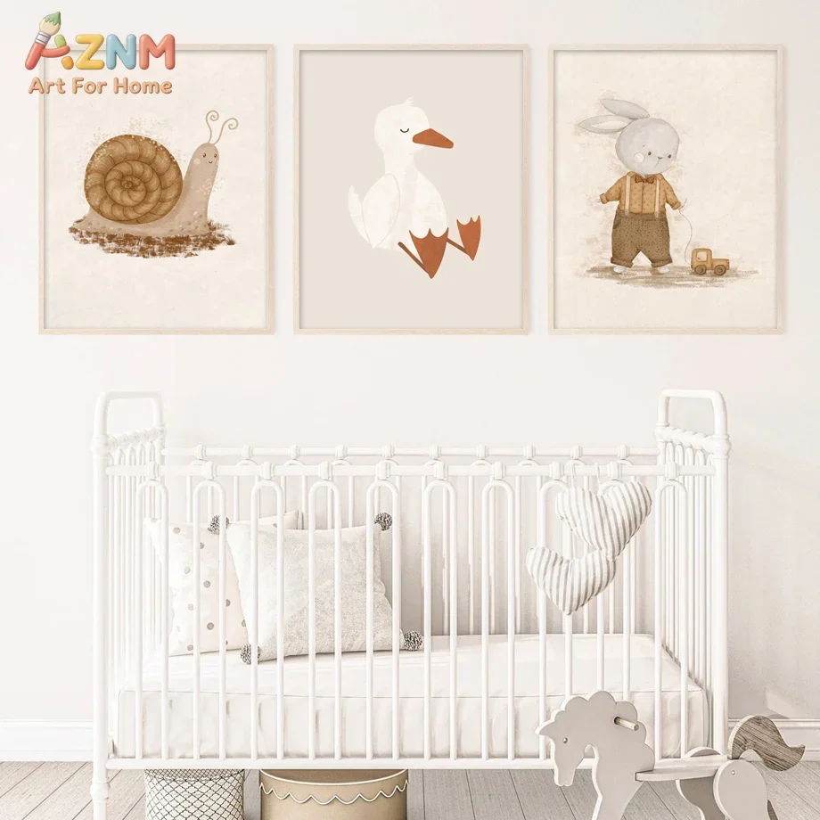 Baby Nursery Neutral - لوحة فنية قماشية للأطفال بتصميم حيوانات
