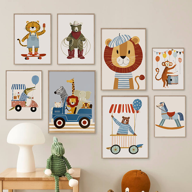 Baby Nursery Posters - لوحات فنية كرتونية مضحكة لحيوانات وسيارات