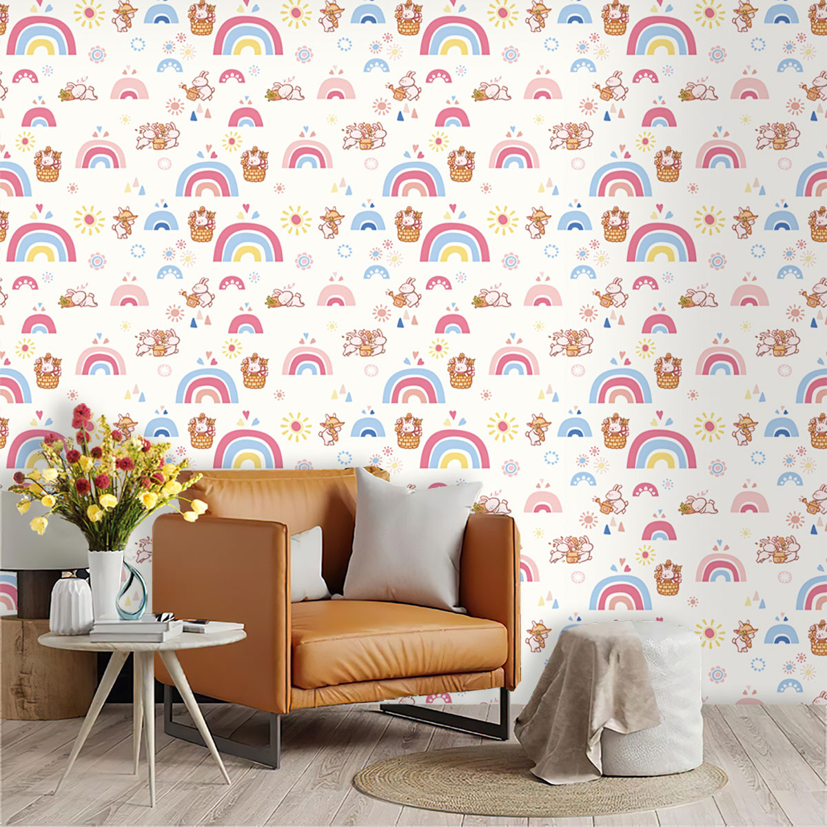 Baby Nursery Peel And Stick Wallpaper - ورق جدران بوهو رينبو للأطفال قابل