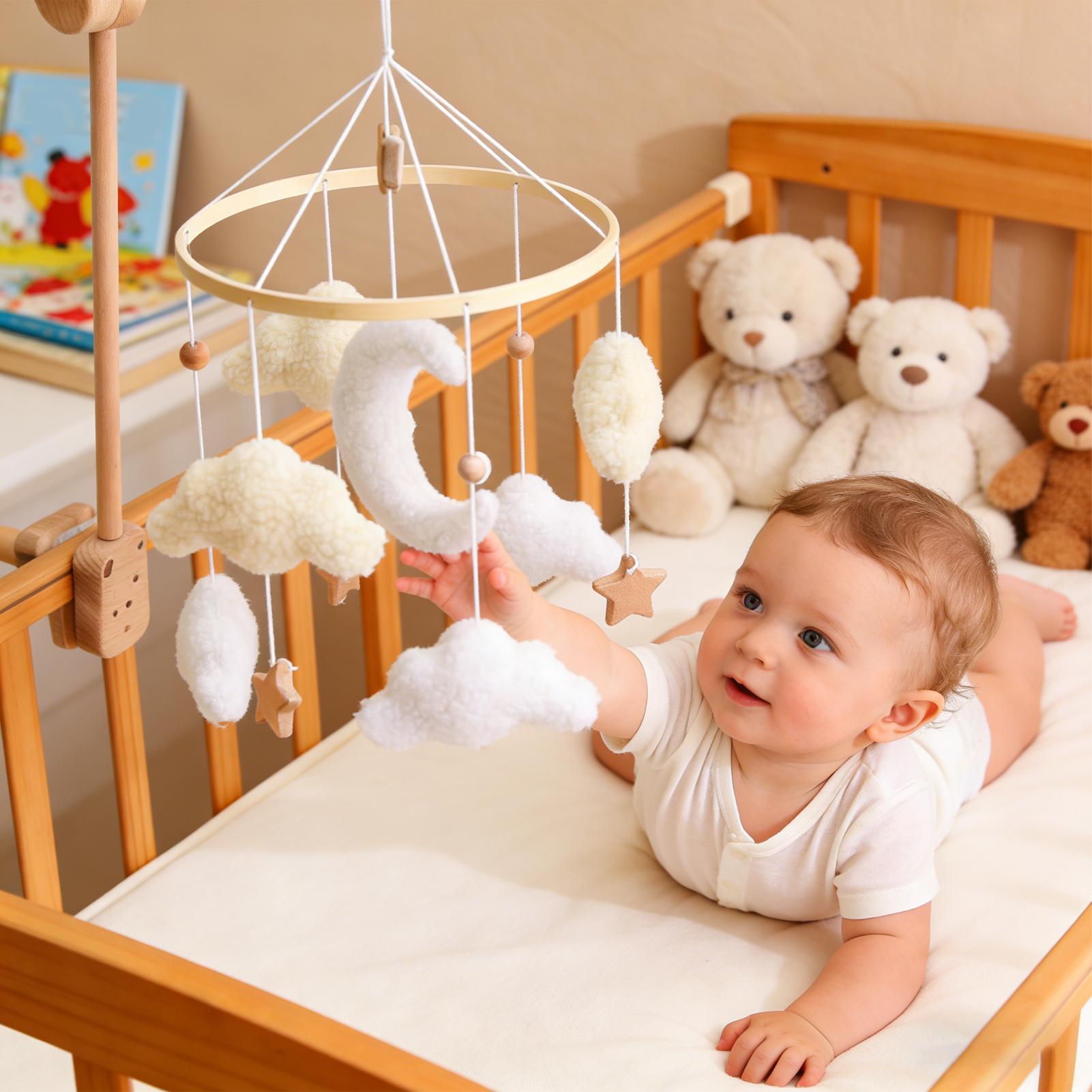 Baby Nursery Bedding - موبايل سرير أطفال خشبي، لعبة خشخيشة