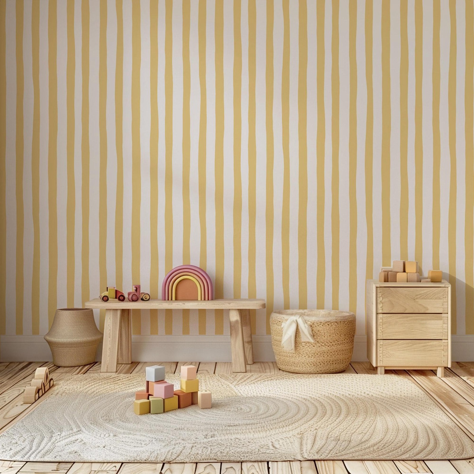 ورق جدران مخطط متذبذب أصفر من  - مراجعة Baby Nursery Peel And Stick Wallpaper وسعره
